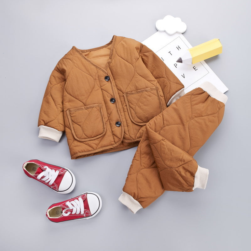 Plus Velvet Thickening Two-piece Baby Suit