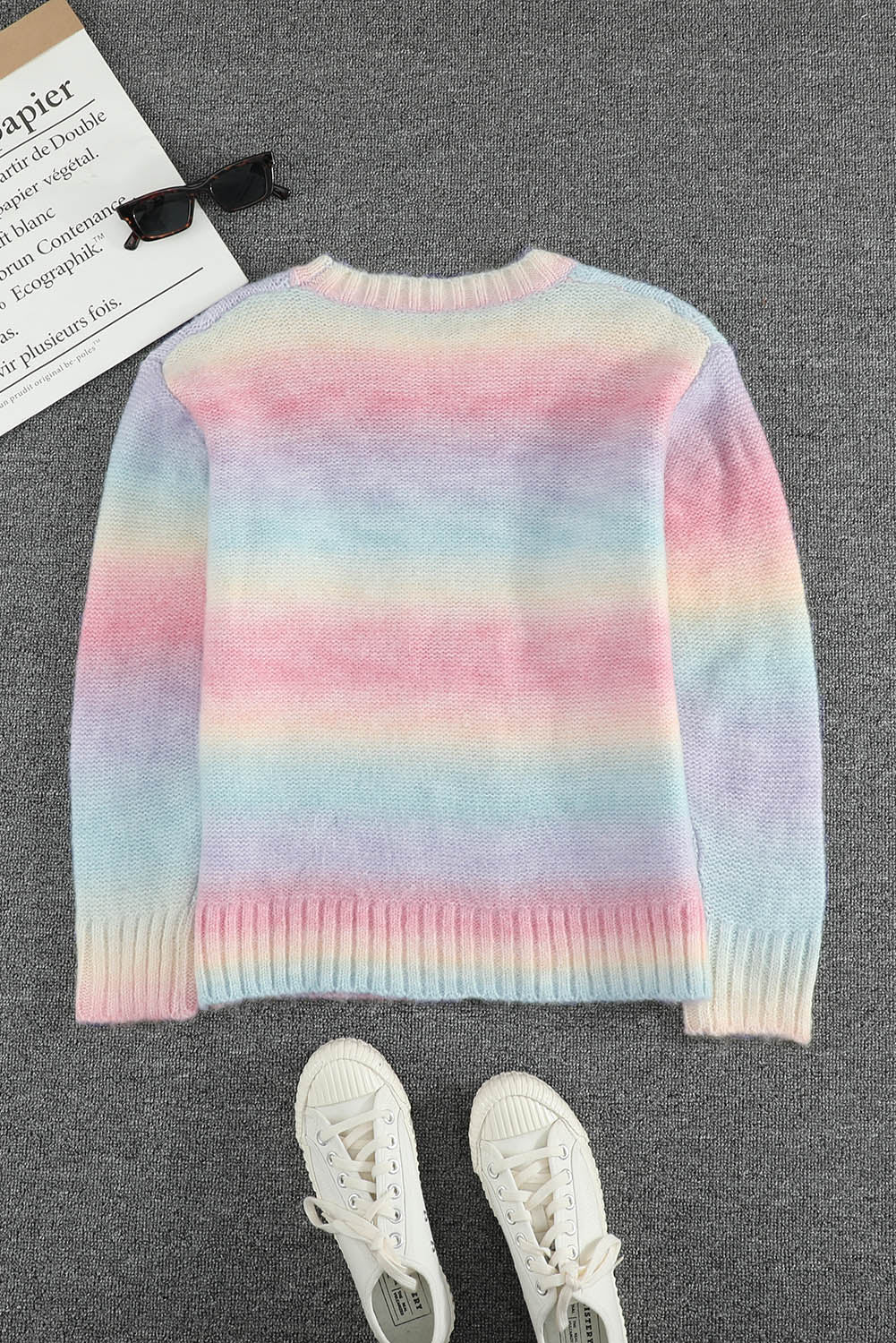 Multicolored Tie-Dye Cable-Knit Sweater