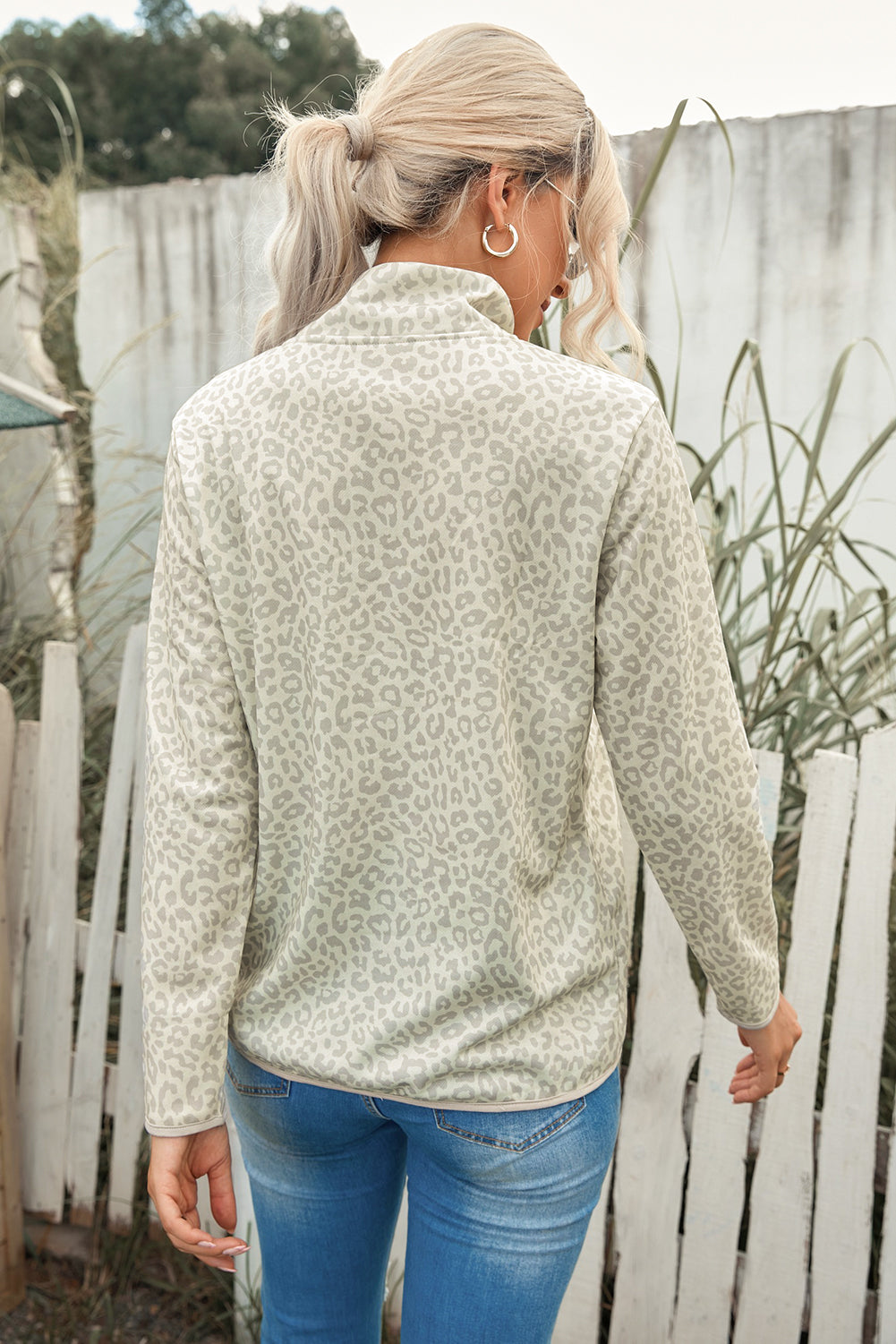 Leopard Print Snap Front Sweatshirt - Minihomy