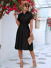 Cuffed Short Sleeve Belted Shirt Dress - Minihomy