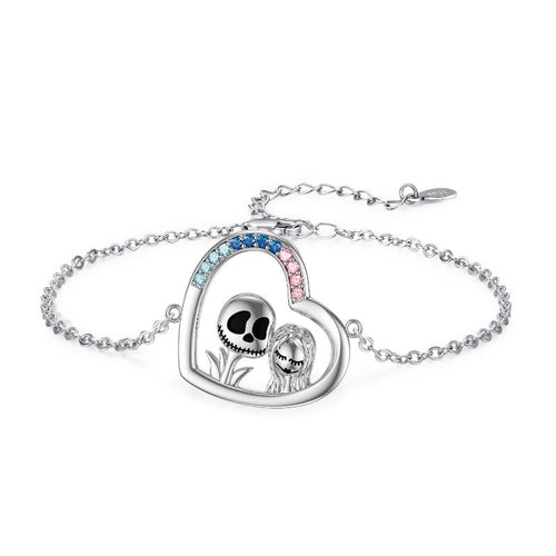 Nightmare Before Christmas Bracelets 925 Sterling Silver Jack Skellington and Sally Adjustable Chain Bracelet Jewelry Gifts for Women