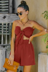 Smocked Frill Trim Tube Top and Shorts Set