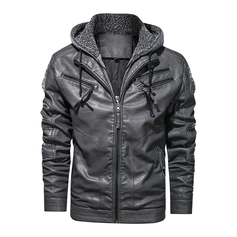 Biker Hooded Men Faux Leather Jackets - Minihomy