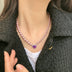 Purple Pearl Love Necklace Net Red Diamond Chain