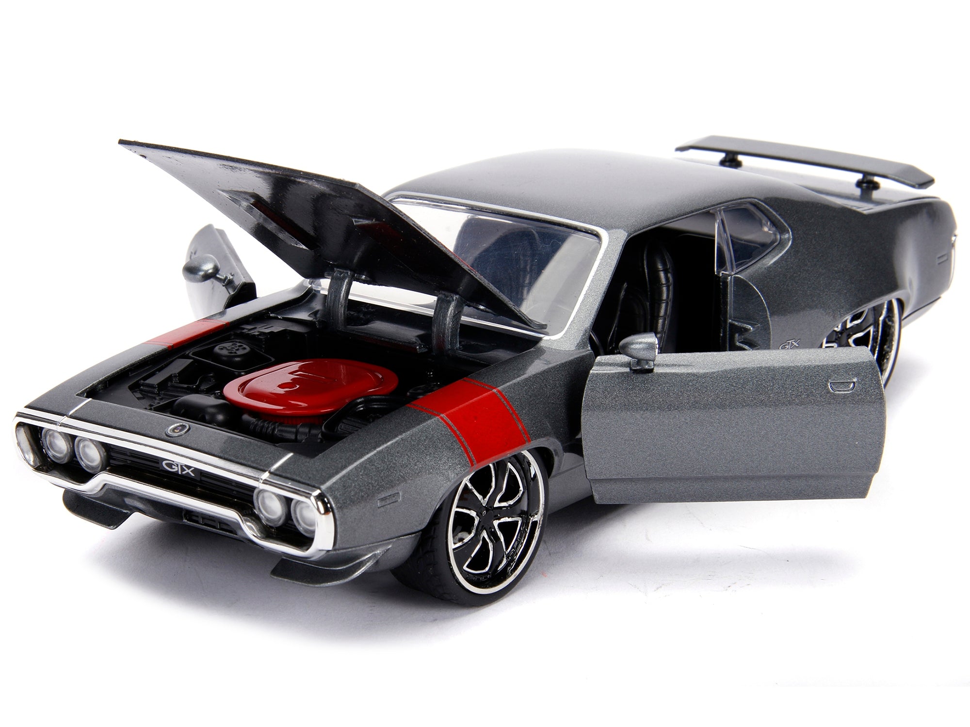 1972 Plymouth GTX 440 Metallic Gray with Red Stripe "Bigtime Muscle" 1/24 Diecast Model Car by Jada - Minihomy