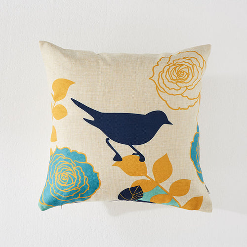 Flower and bird cotton and linen pillowcase