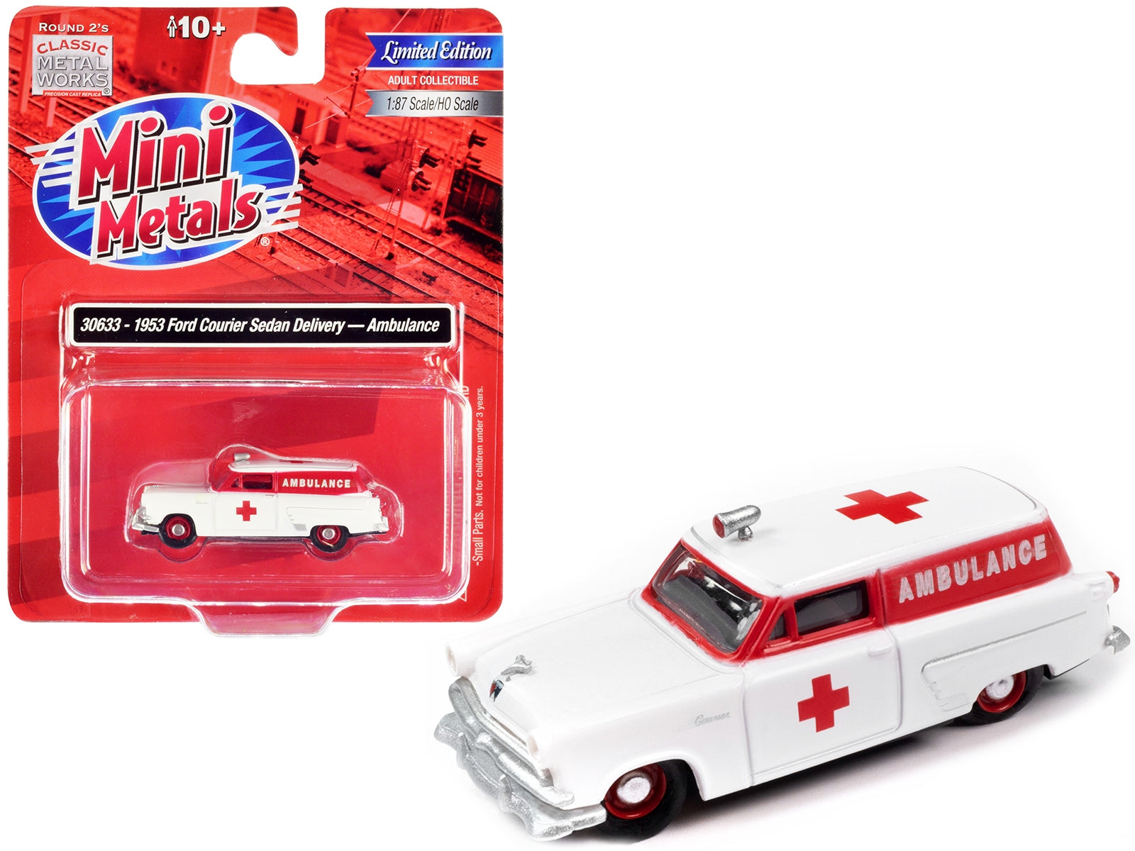 1953 Ford Courier Sedan Delivery Ambulance Red and White 1/87 (HO) Scale Model Car by Classic Metal Works - Minihomy