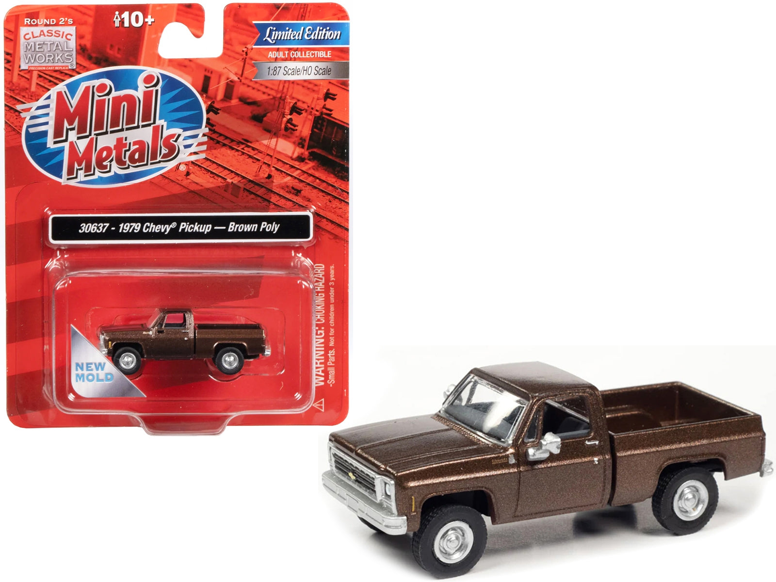 1979 Chevrolet Fleetside Pickup Truck Brown Metallic 1/87 (HO) Scale Model Car by Classic Metal Works - Minihomy