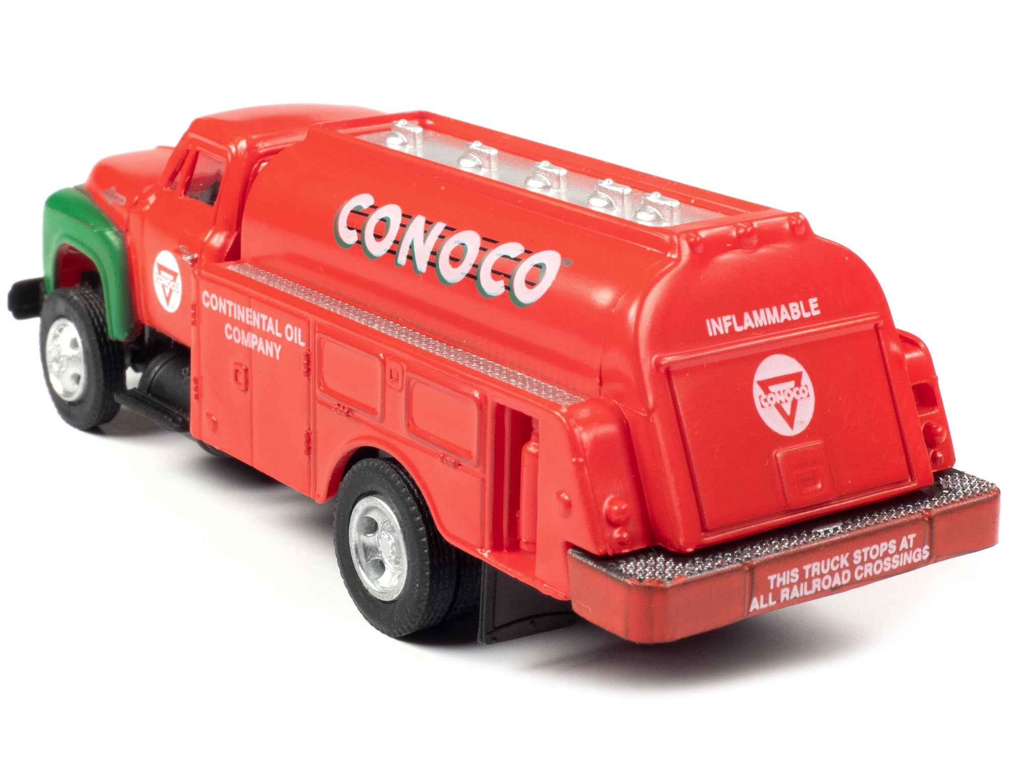 1954 Ford Tanker Truck Red and Green "Conoco" 1/87 (HO) Scale Model by Classic Metal Works - Minihomy