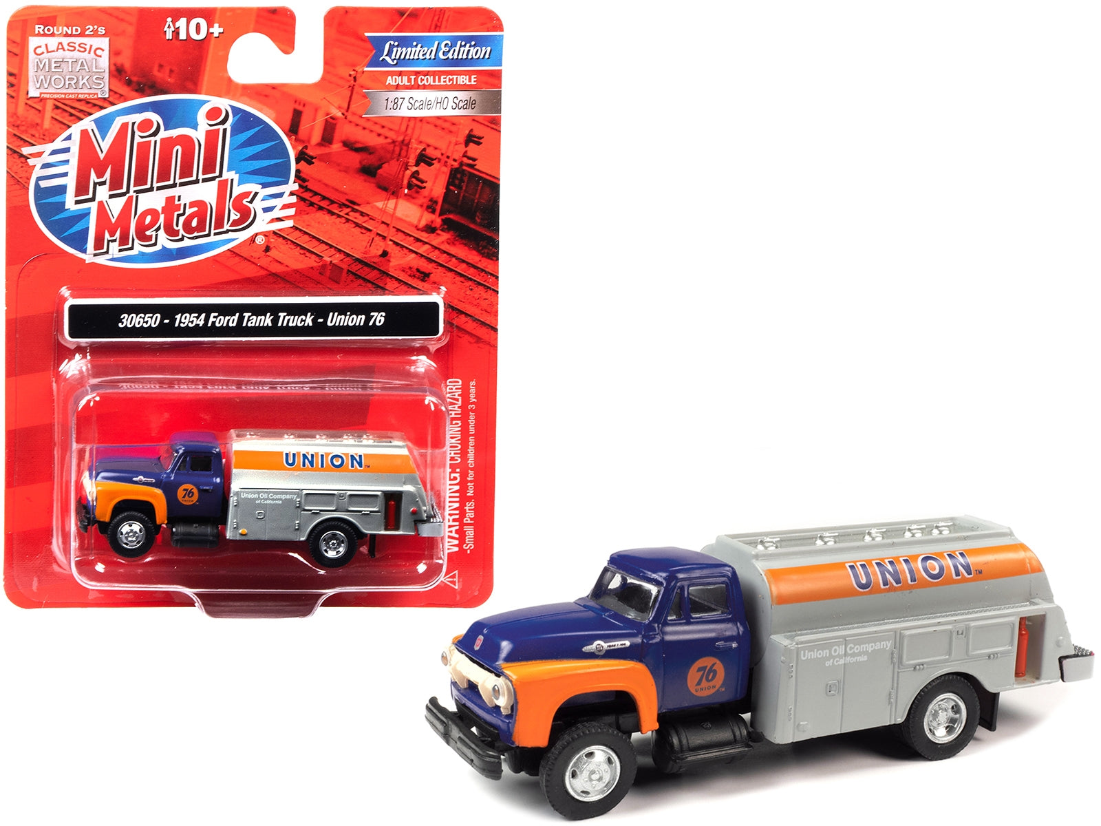 1954 Ford Tanker Truck Dark Blue and Orange "Union 76" 1/87 (HO) Scale Model by Classic Metal Works - Minihomy