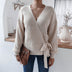 Rib-Knit Lantern Sleeve Wrap Sweater