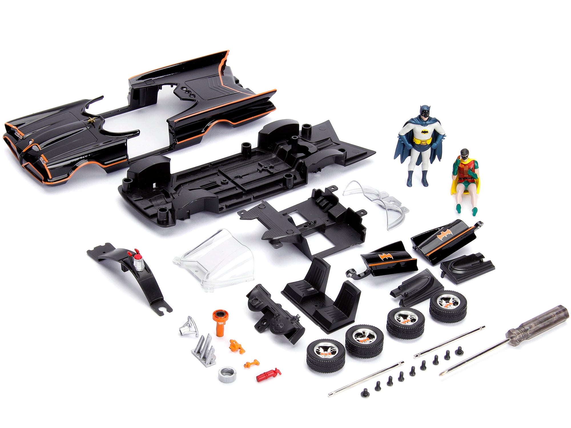 Model Kit Classic Batmobile Black with Batman Diecast Figure "Batman" (1966-1968) TV Series "Build N' Collect" 1/24 Diecast Model Car by Jada - Minihomy