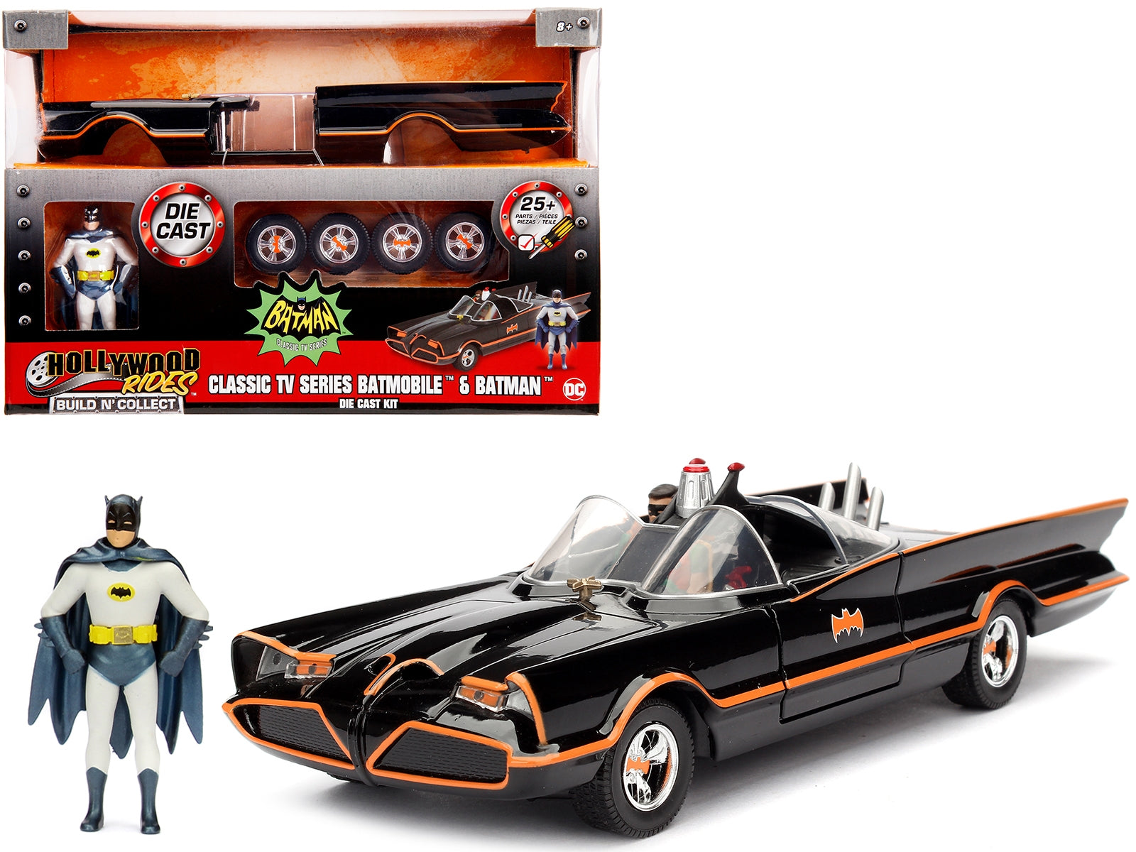 Model Kit Classic Batmobile Black with Batman Diecast Figure "Batman" (1966-1968) TV Series "Build N' Collect" 1/24 Diecast Model Car by Jada - Minihomy