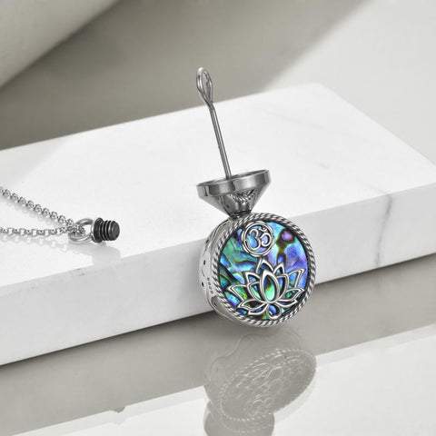 Yoga Lotus Urn Necklace with Abalone Shell 925 Sterling Silver Memorial Cremation Jewelry