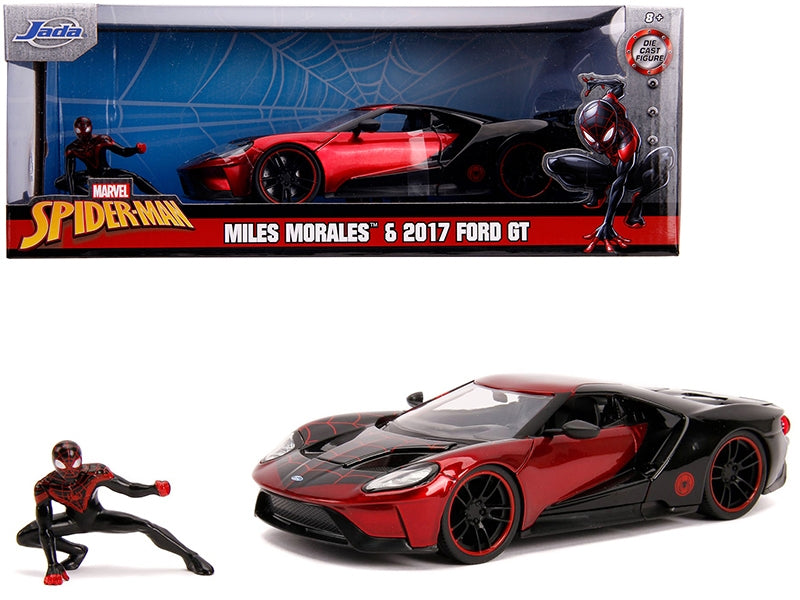 2017 Ford GT with Miles Morales Diecast Figurine "Spider Man" "Marvel" Series 1/24 Diecast Model Car by Jada - Minihomy