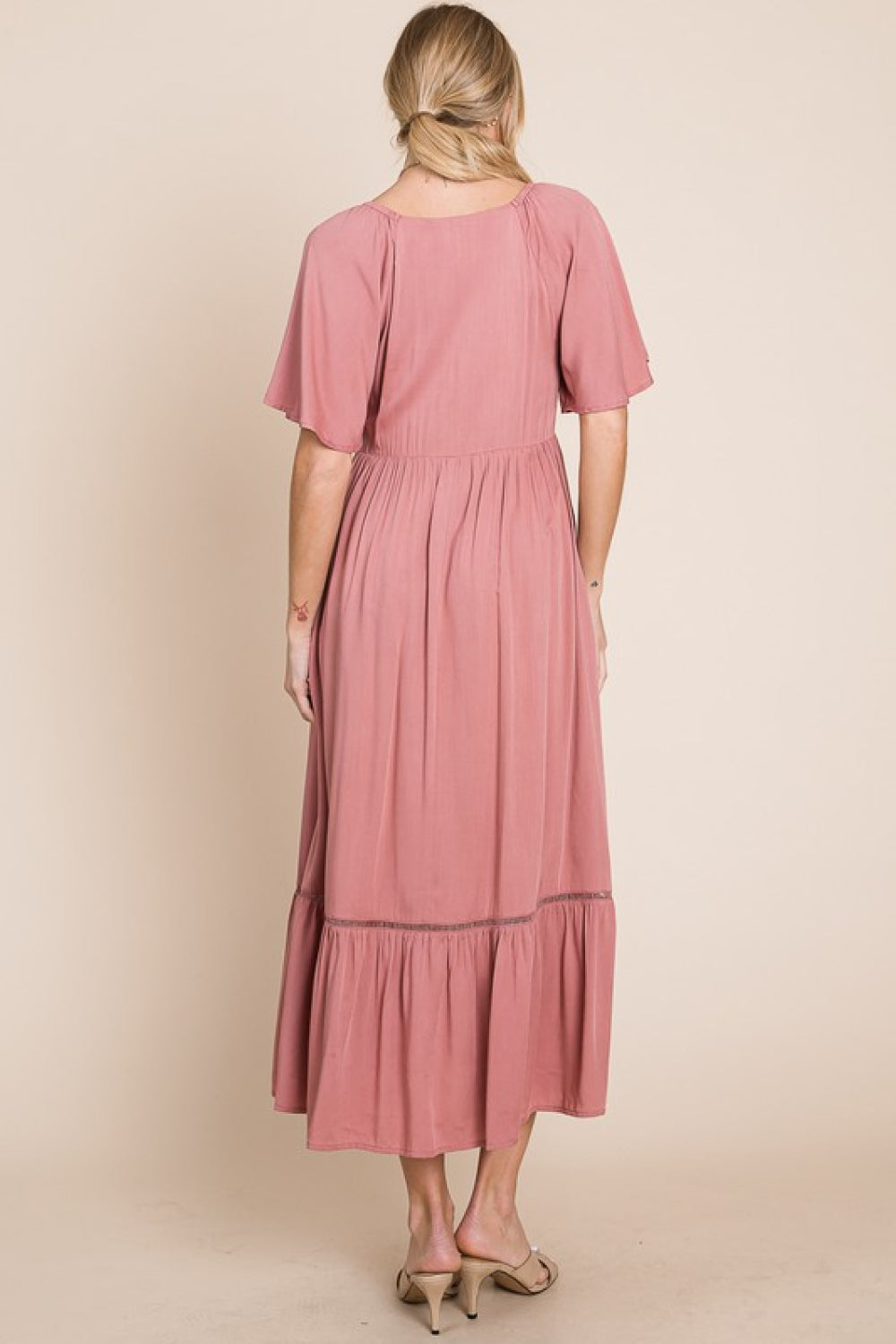 HEYSON Full Size Smocked Pocket Midi Dress in Rouge Pink