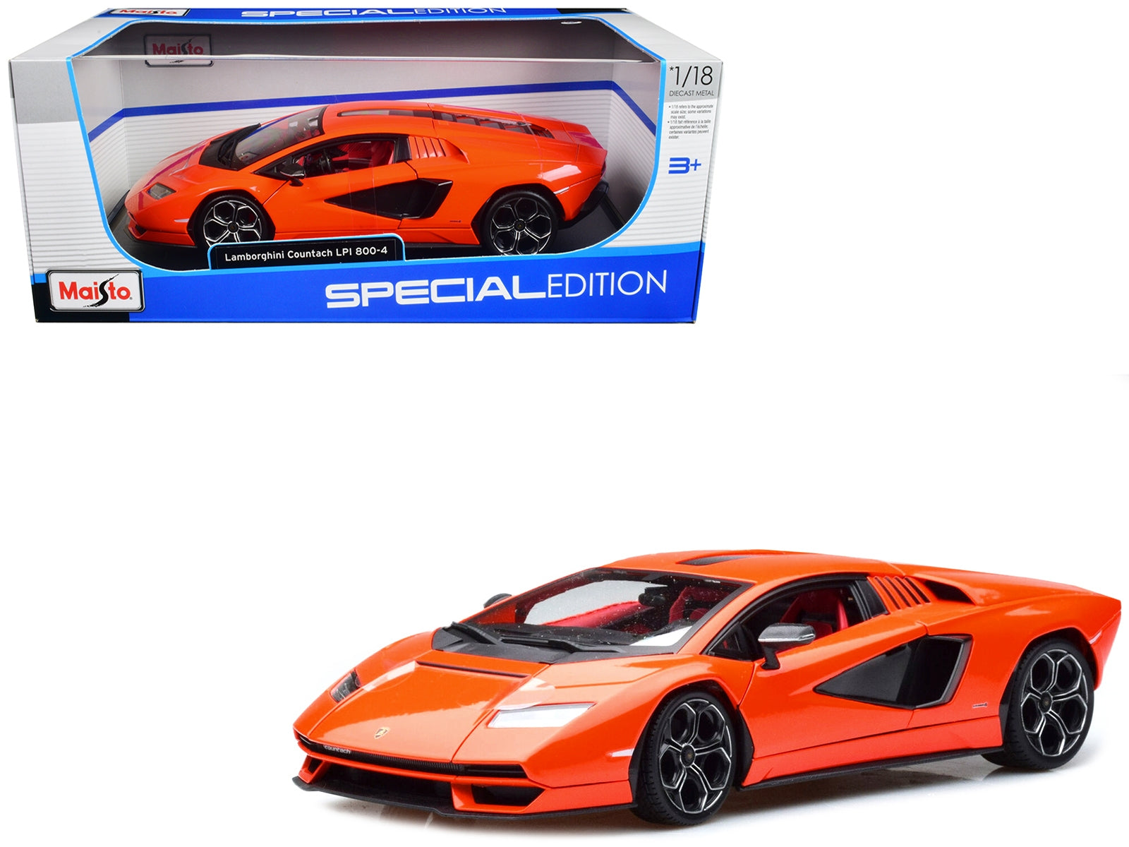 Lamborghini Countach LPI 800-4 Orange with Red Interior "Special Edition" 1/18 Diecast Model Car by Maisto - Minihomy