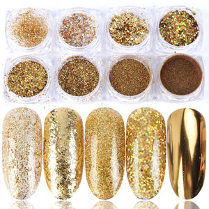 8 Box Mix Glitter Nail Art Powder Flakes Set - Minihomy