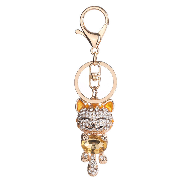 Enamel Lucky Cat Crystal Keychain Alloy Keyring For Women