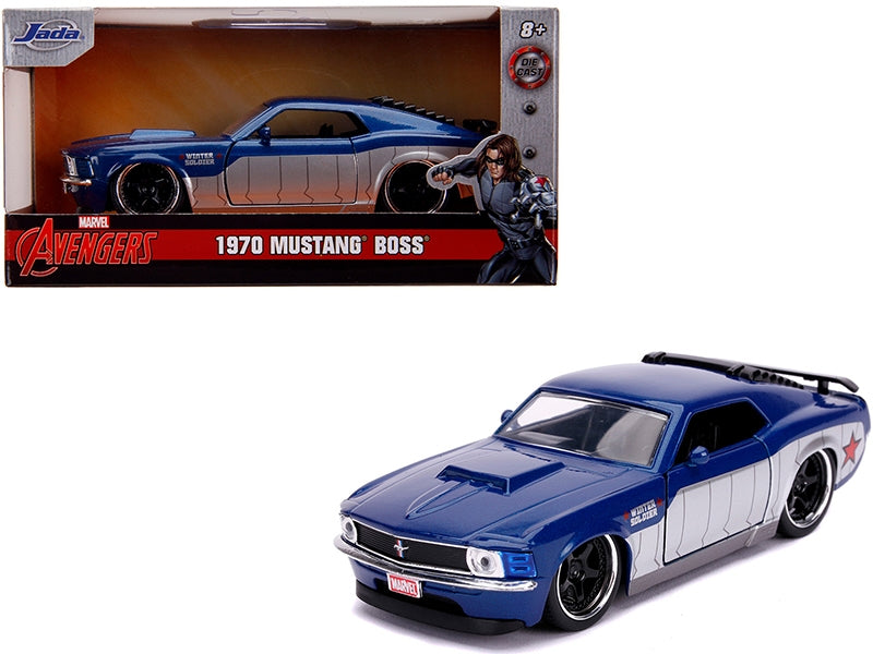 1970 Ford Mustang Boss Blue Metallic and Silver "Winter Soldier" "Avengers" "Marvel" Series 1/32 Diecast Model Car by Jada - Minihomy