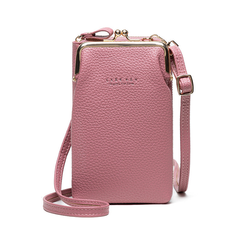 Lychee Pattern Solid Color Diagonal Shoulder Bag