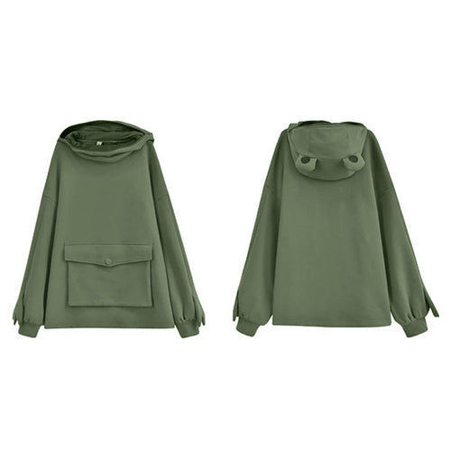 Solid Color Hooded Sweatshirt with Flap Pocket Lazy Style Simple Coat