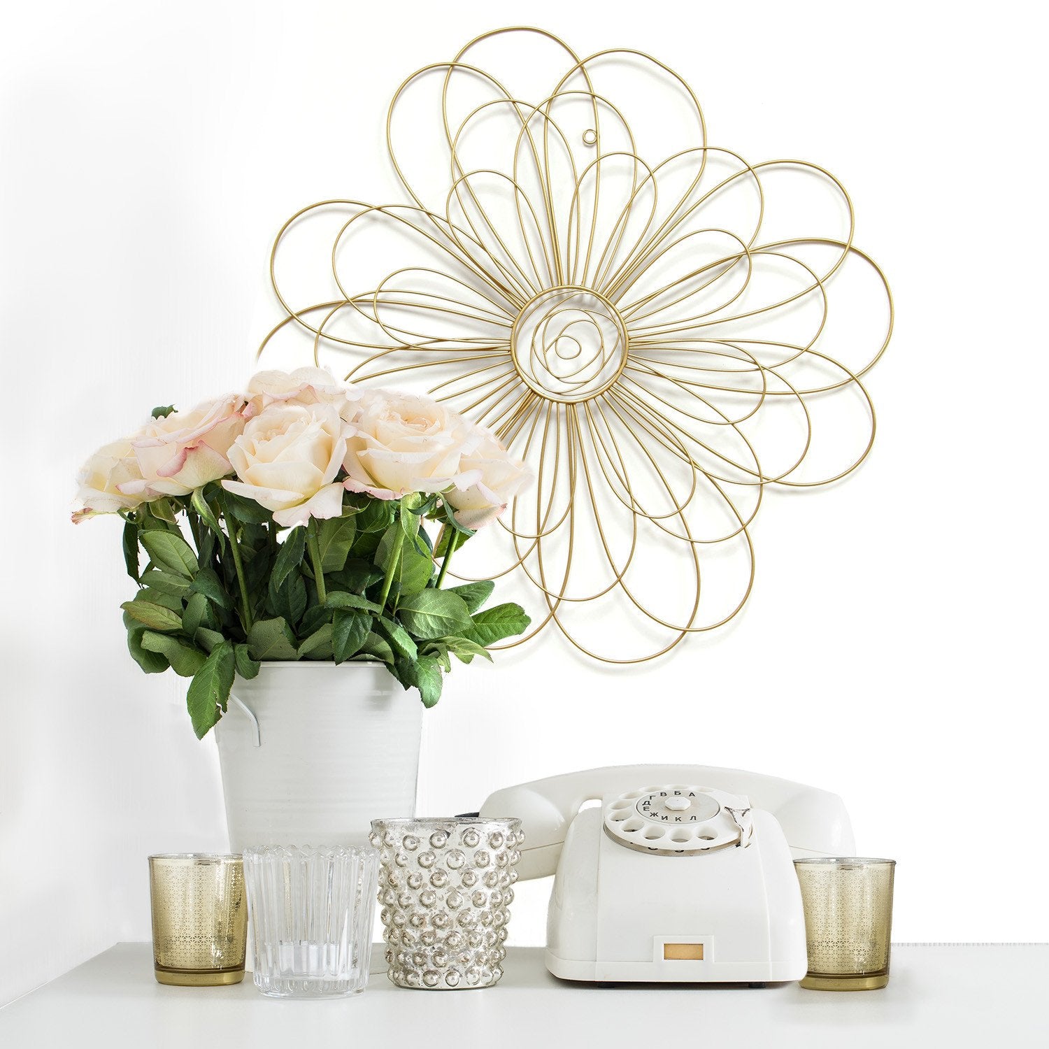 Shimmering Gold Metal Flower Wall Decor