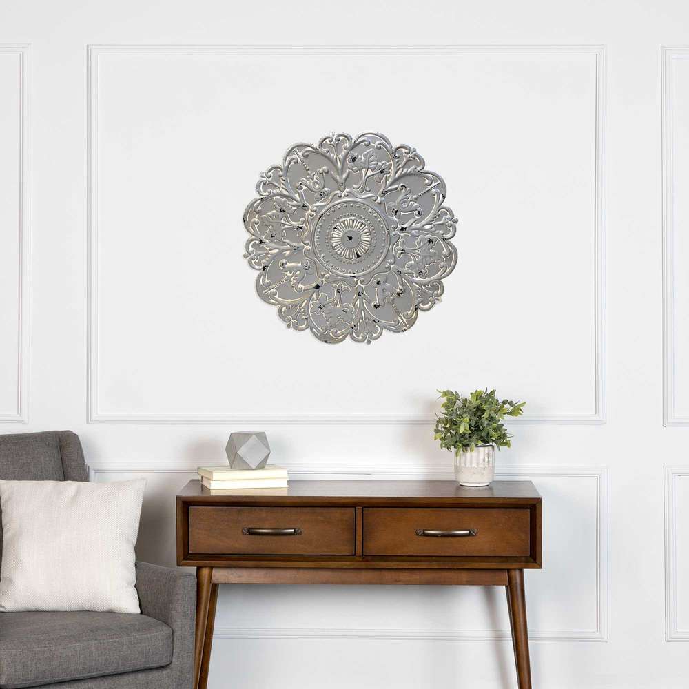 Distressed Floral Metal Medallion Wall Decor - Minihomy