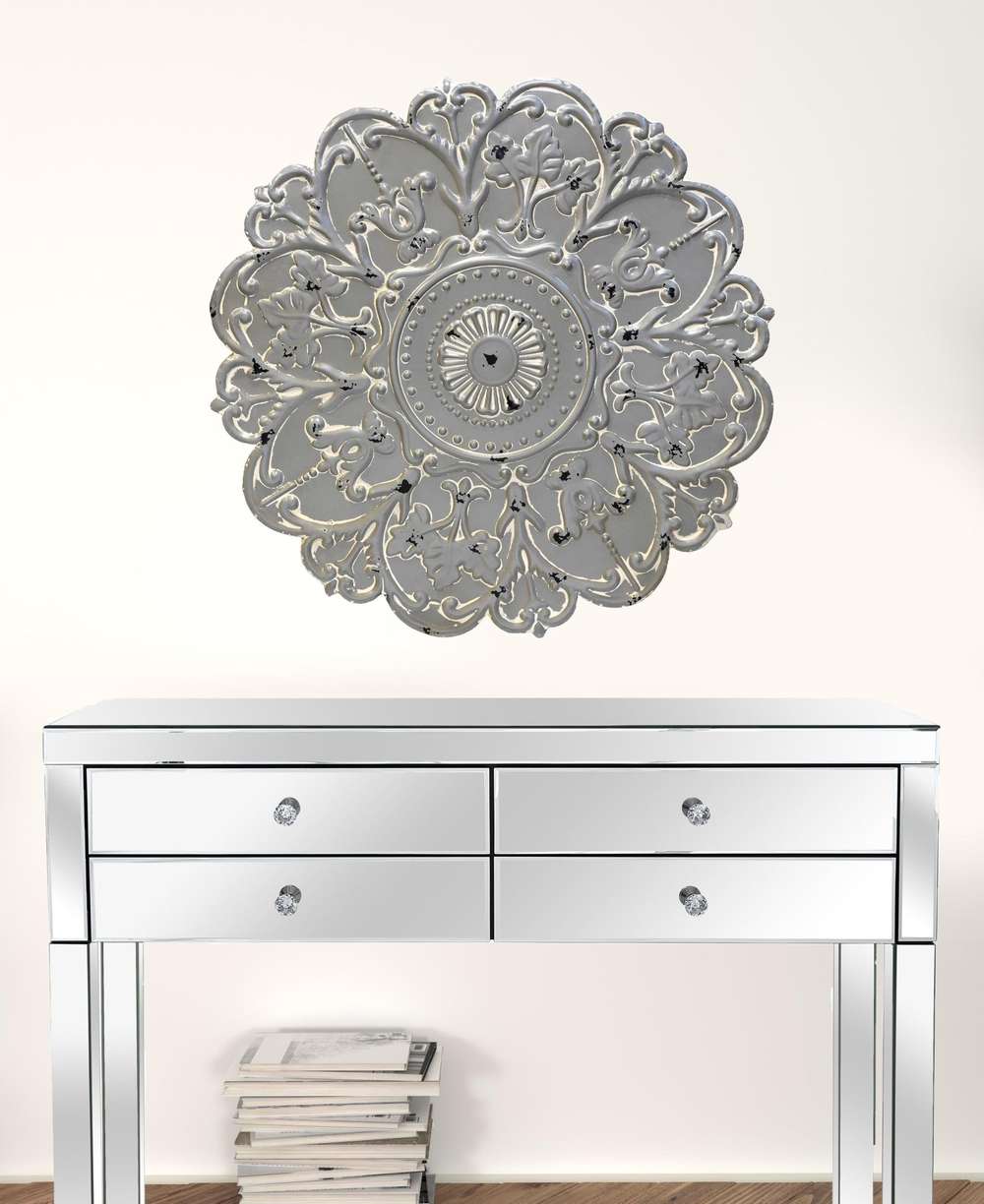 Distressed Floral Metal Medallion Wall Decor - Minihomy