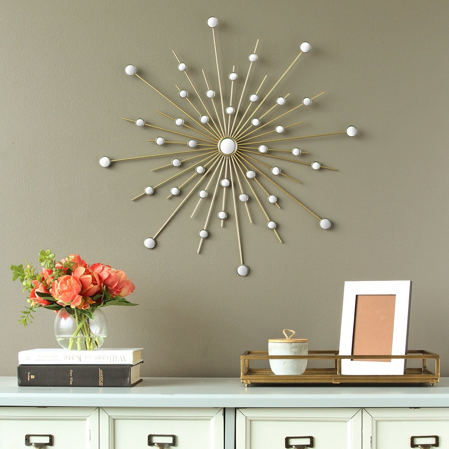 Shimmering Gold Metal Mirror Burst Wall Decor