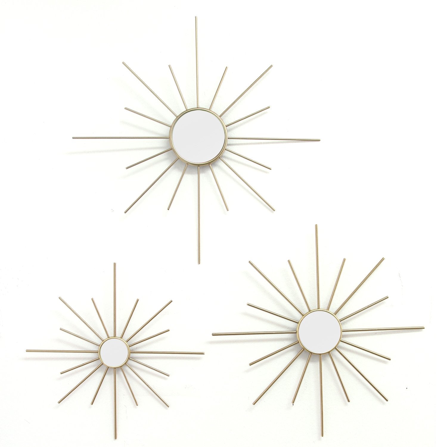 Set Of Three Gold Mirror Burst Metal Wall Decor