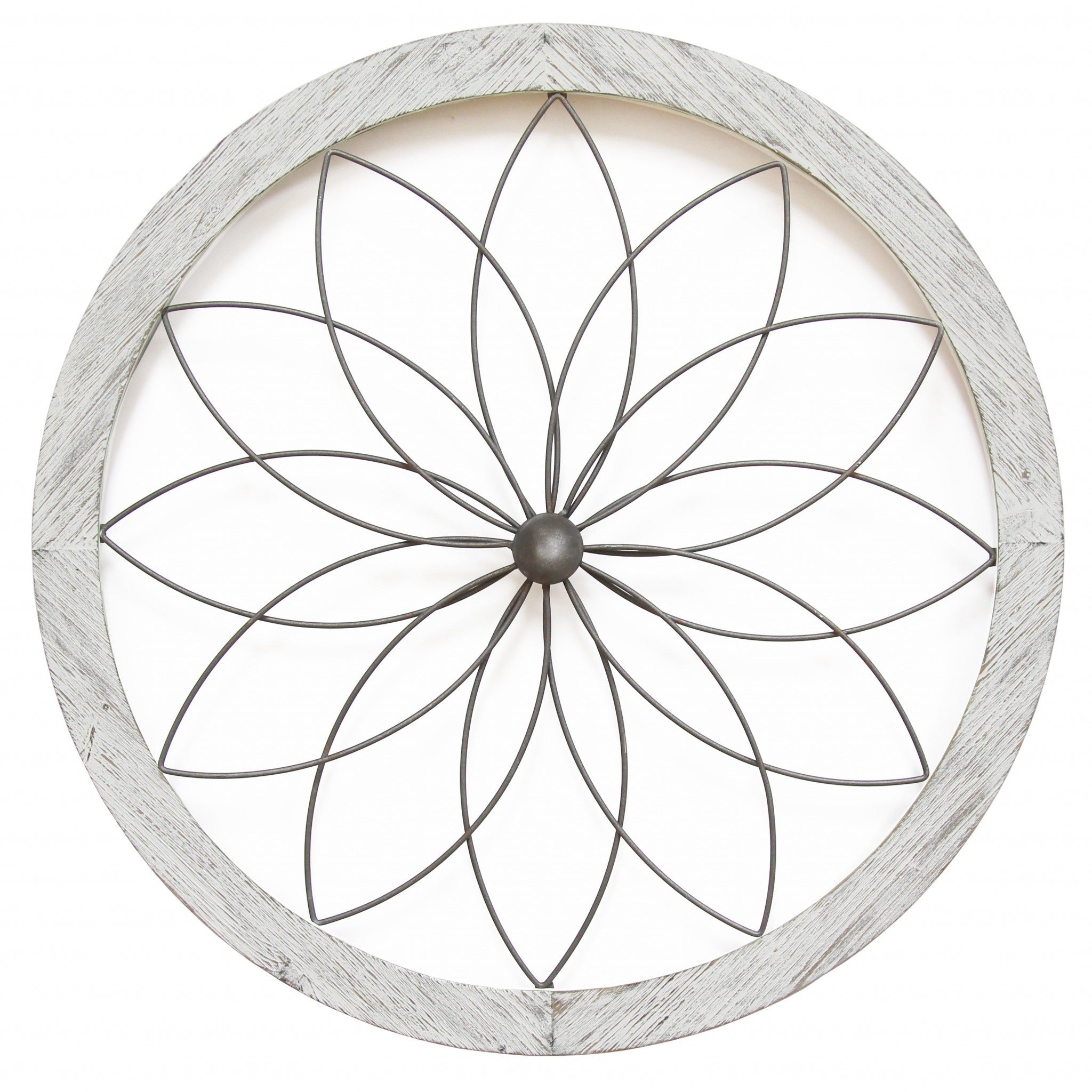 Distressed Chic Flower Metal And Wood Wall Decor - Minihomy