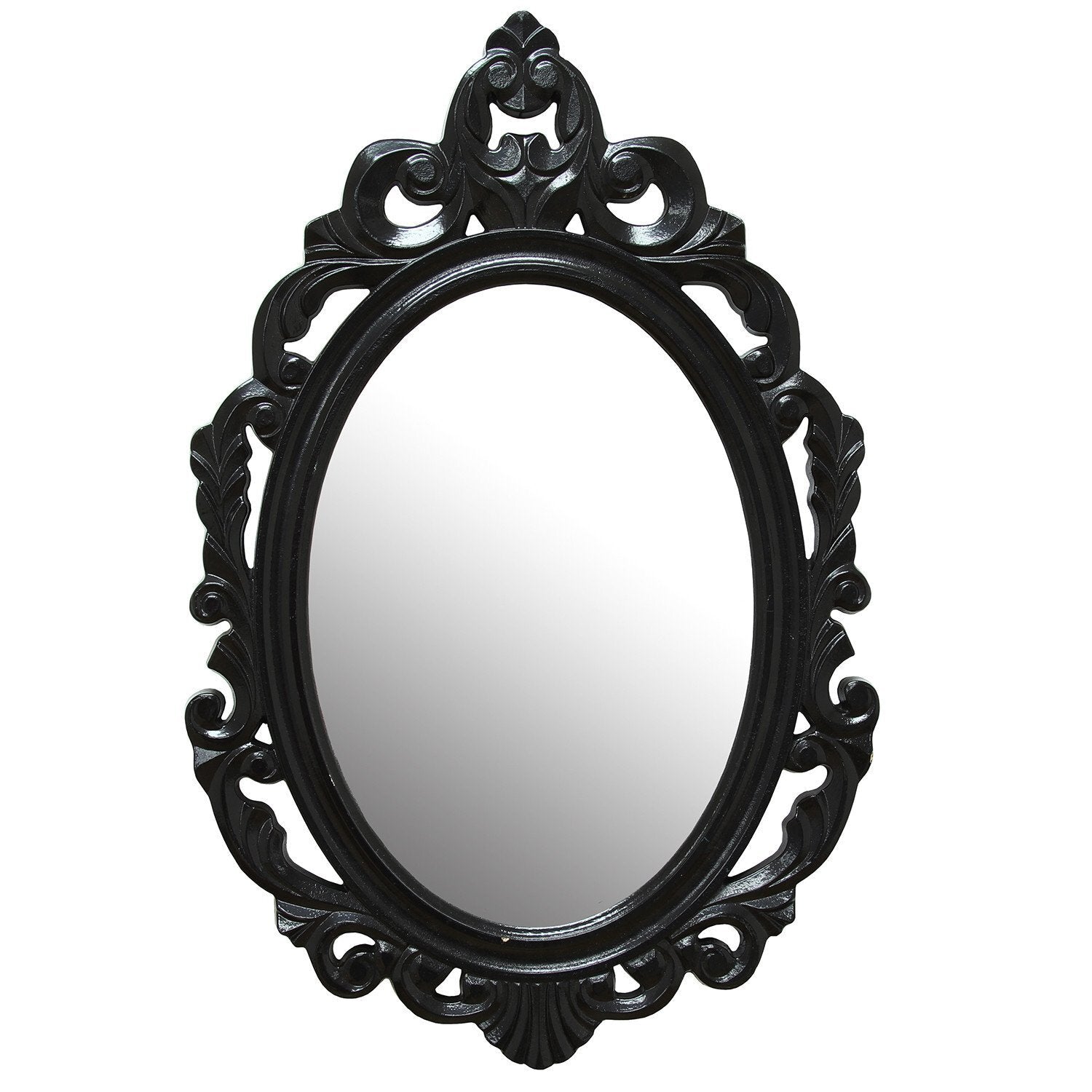 Vintage Style Black Glossy Baroque Oval Glass Wall Mirror