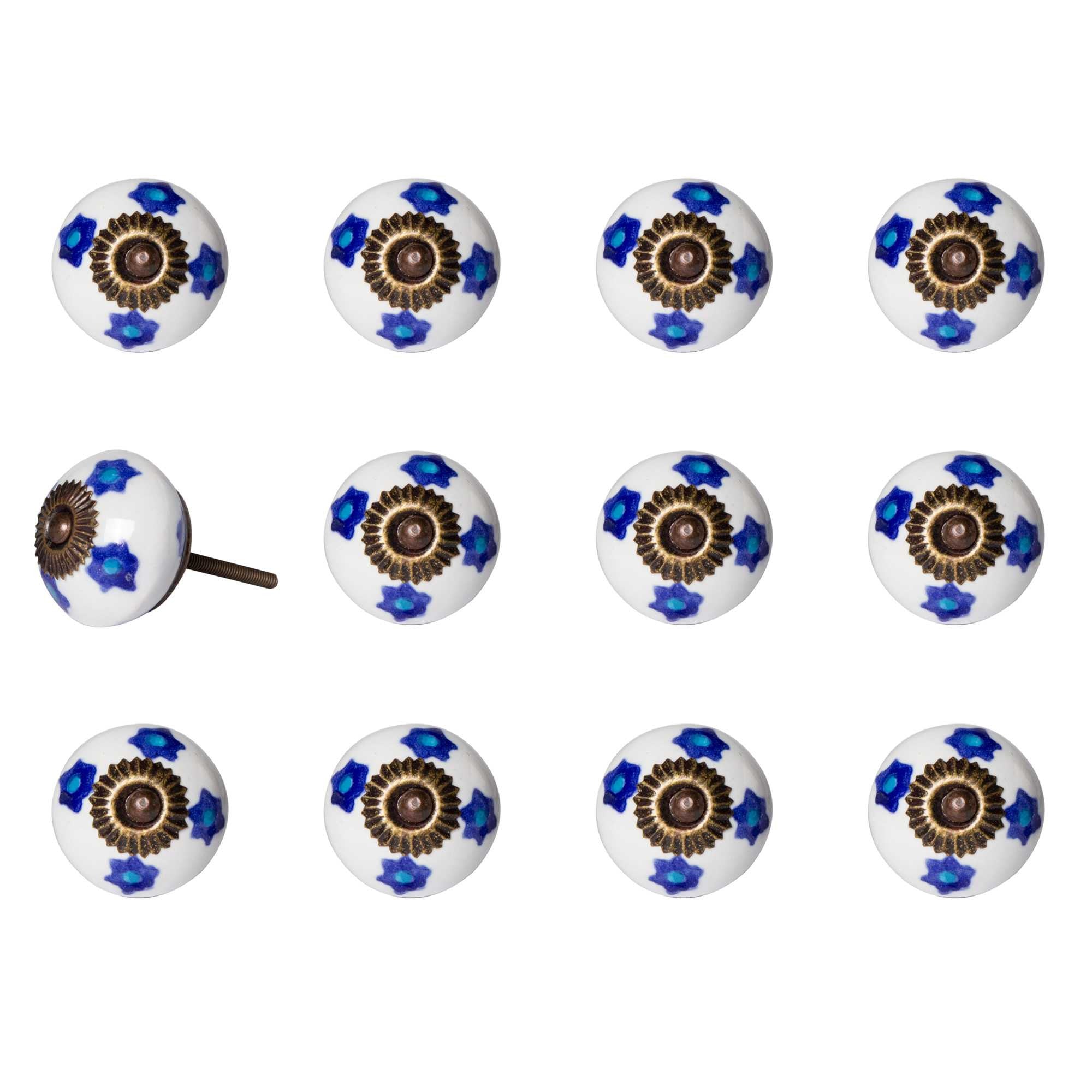 1.5" X 1.5" X 1.5" White Blue And Turquoise  Knobs 12 Pack - Minihomy