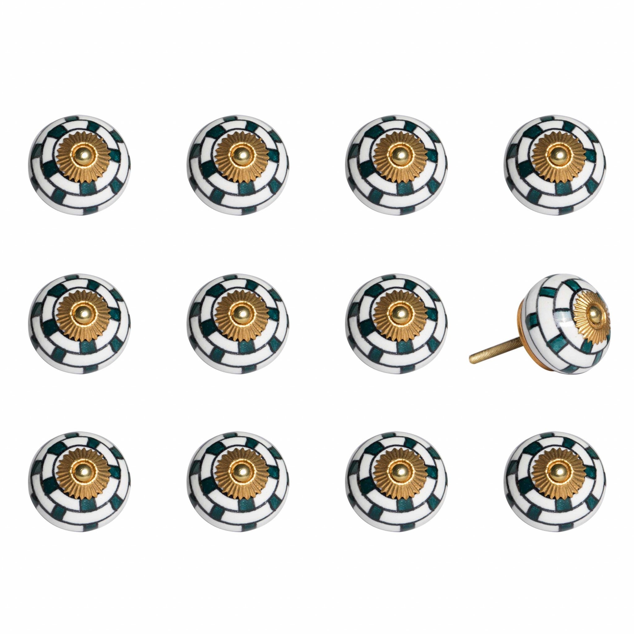 1.5" X 1.5" X 1.5" White Teal And Gold  Knobs 12 Pack - Minihomy