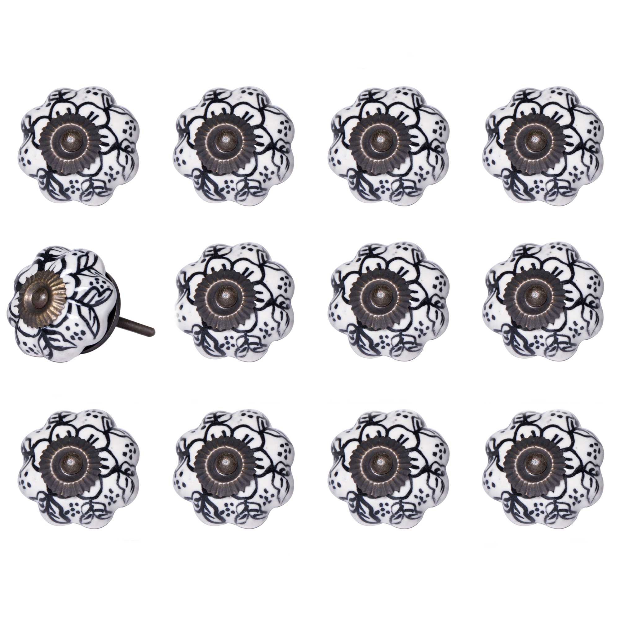 1.5" X 1.5" X 1.5" White Black And Gold  Knobs 12 Pack - Minihomy