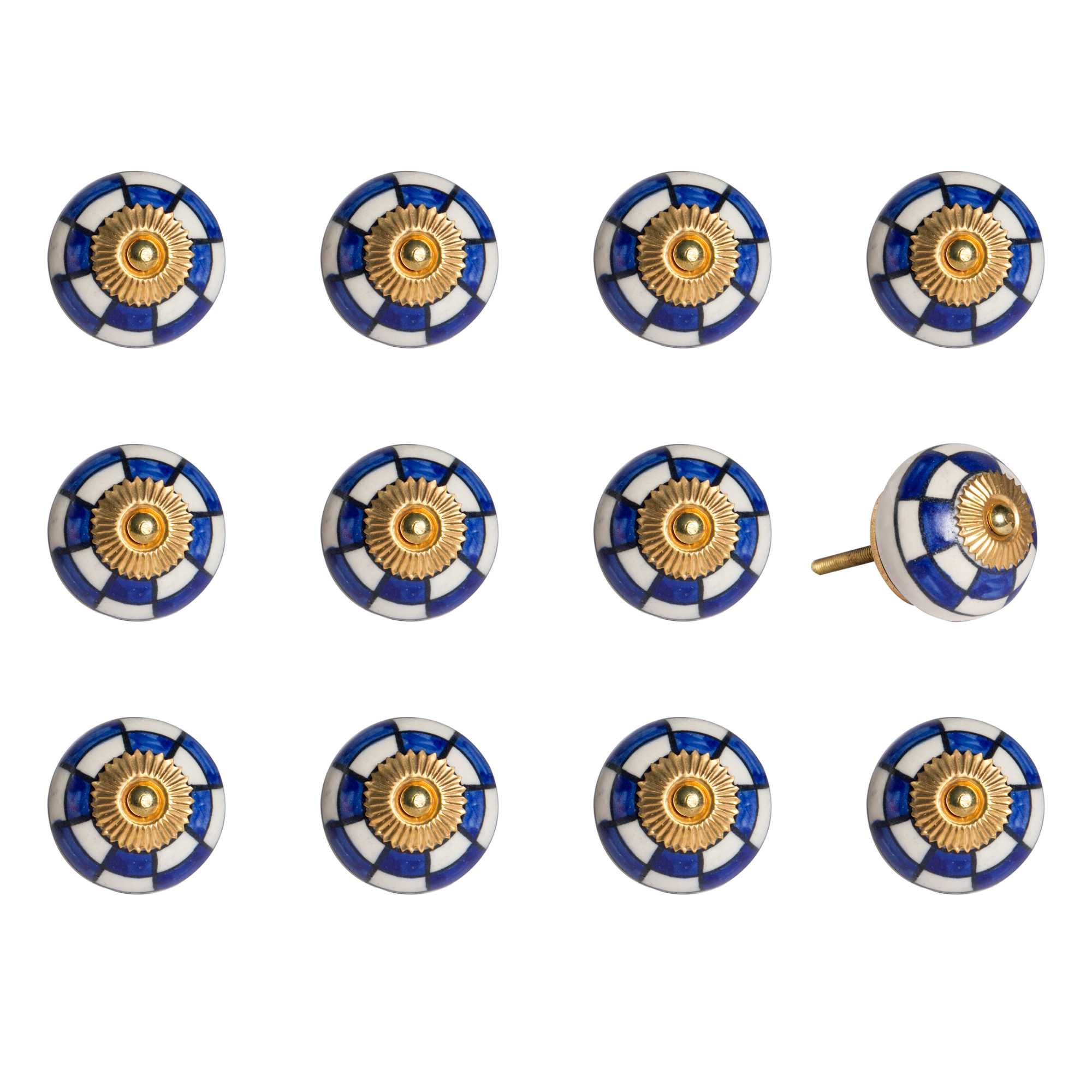 1.5" X 1.5" X 1.5" White Blue And Gold  Knobs 12 Pack - Minihomy