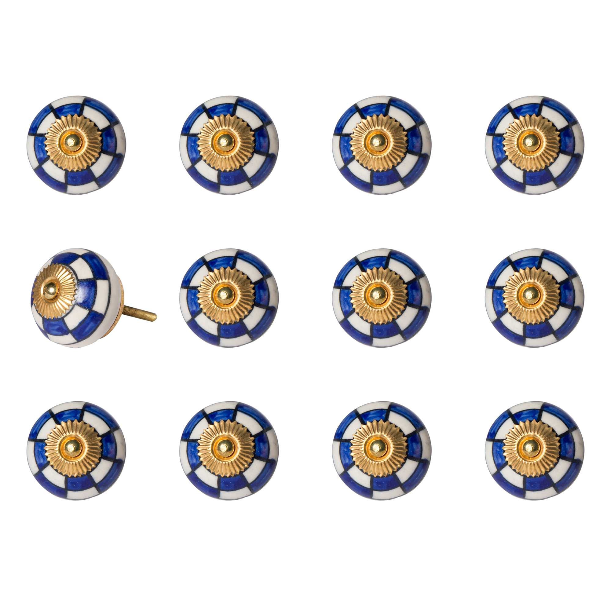 1.5" X 1.5" X 1.5" White Blue And Gold  Knobs 12 Pack - Minihomy