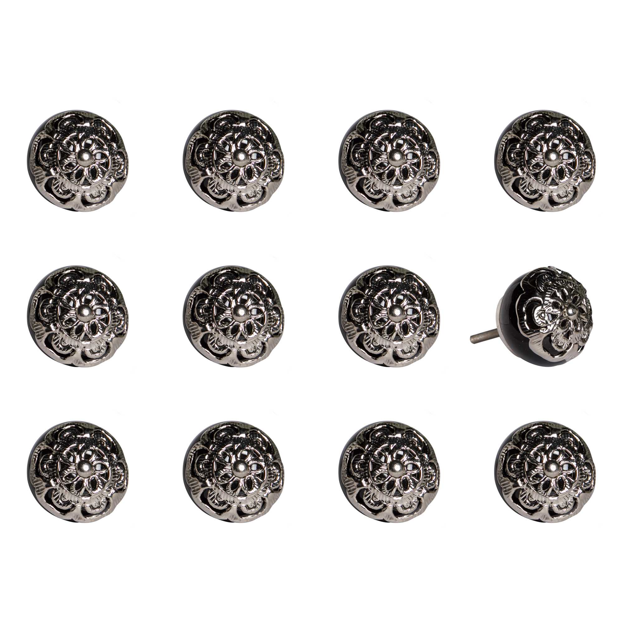 1.5" X 1.5" X 1.5" Black And Chrome  Knobs 12 Pack - Minihomy