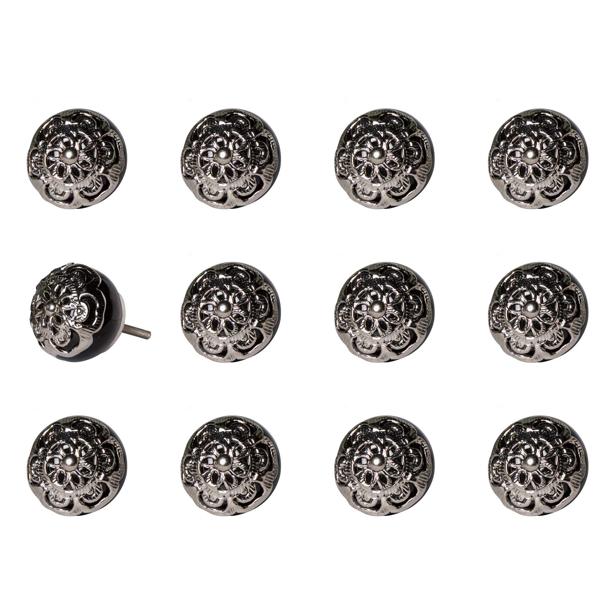 1.5" X 1.5" X 1.5" Black And Chrome  Knobs 12 Pack - Minihomy