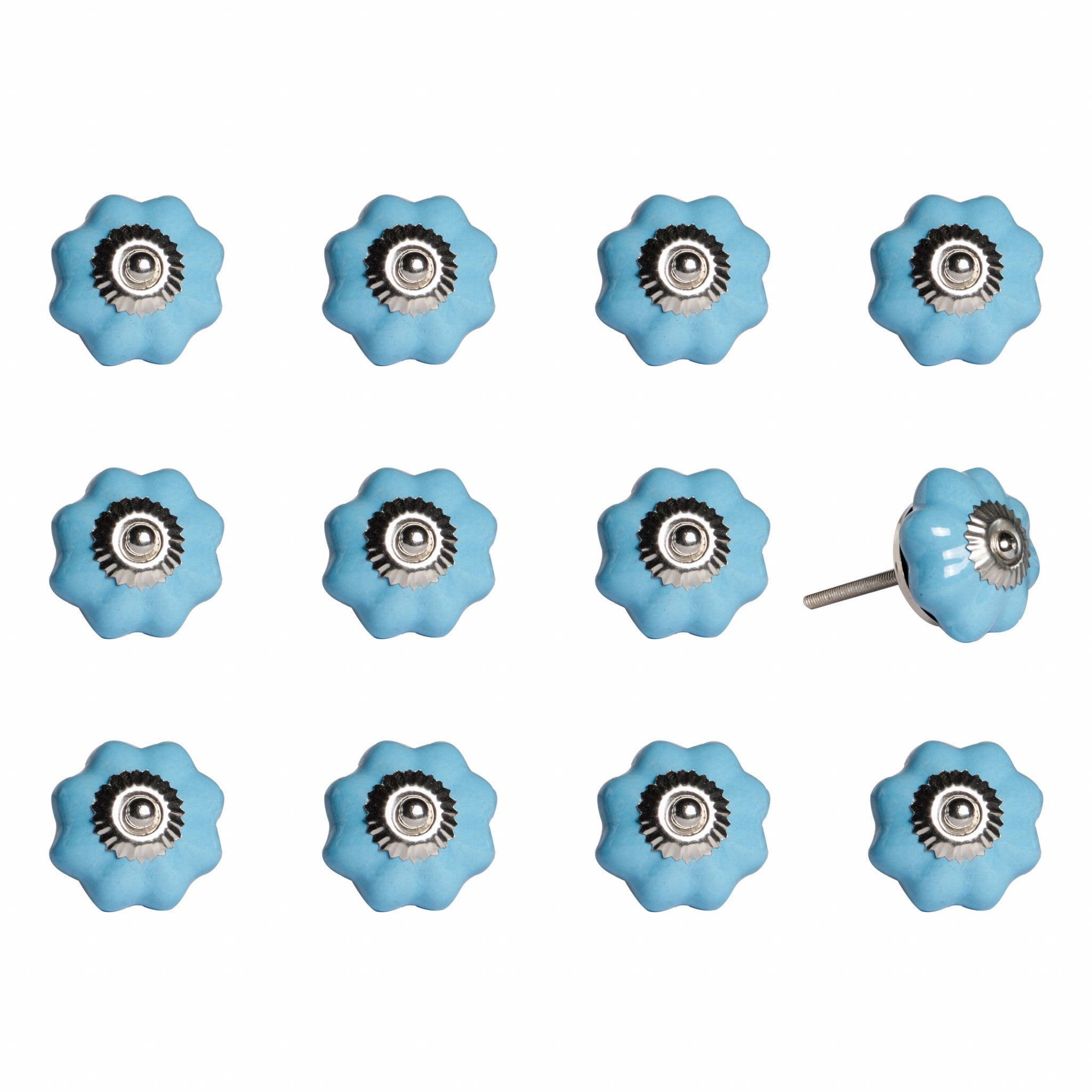 1.5" X 1.5" X 1.5" White Teal And Gold  Knobs 12 Pack - Minihomy