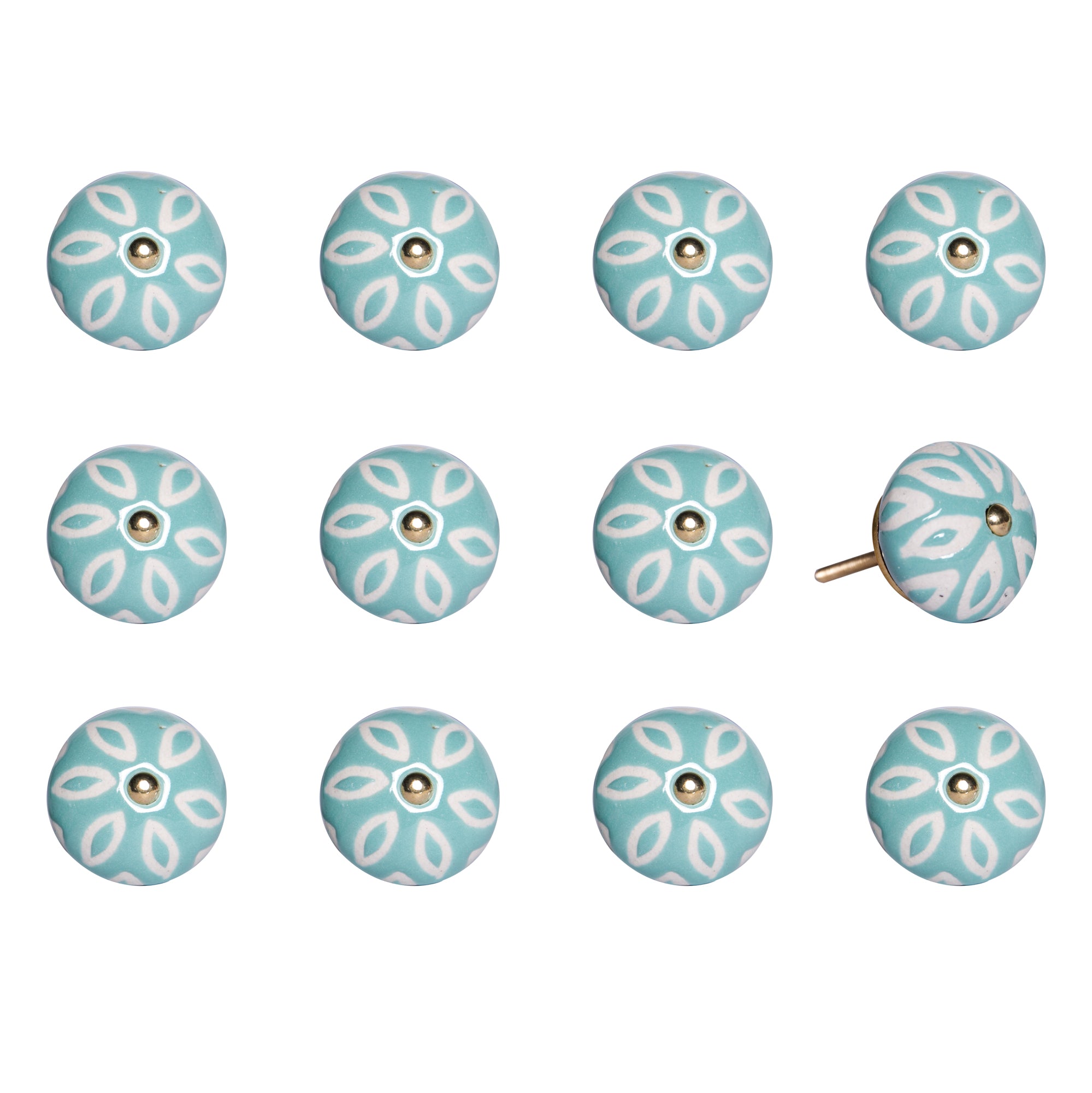 1.5" X 1.5" X 1.5" Turquoise White And Gold  Knobs 12 Pack - Minihomy