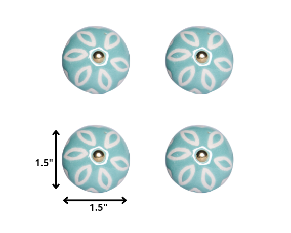 1.5" X 1.5" X 1.5" Turquoise White And Gold  Knobs 12 Pack - Minihomy