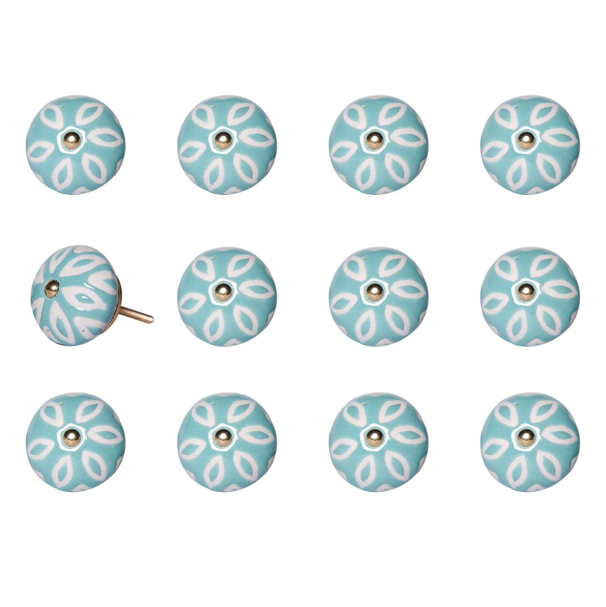 1.5" X 1.5" X 1.5" Turquoise White And Gold  Knobs 12 Pack - Minihomy