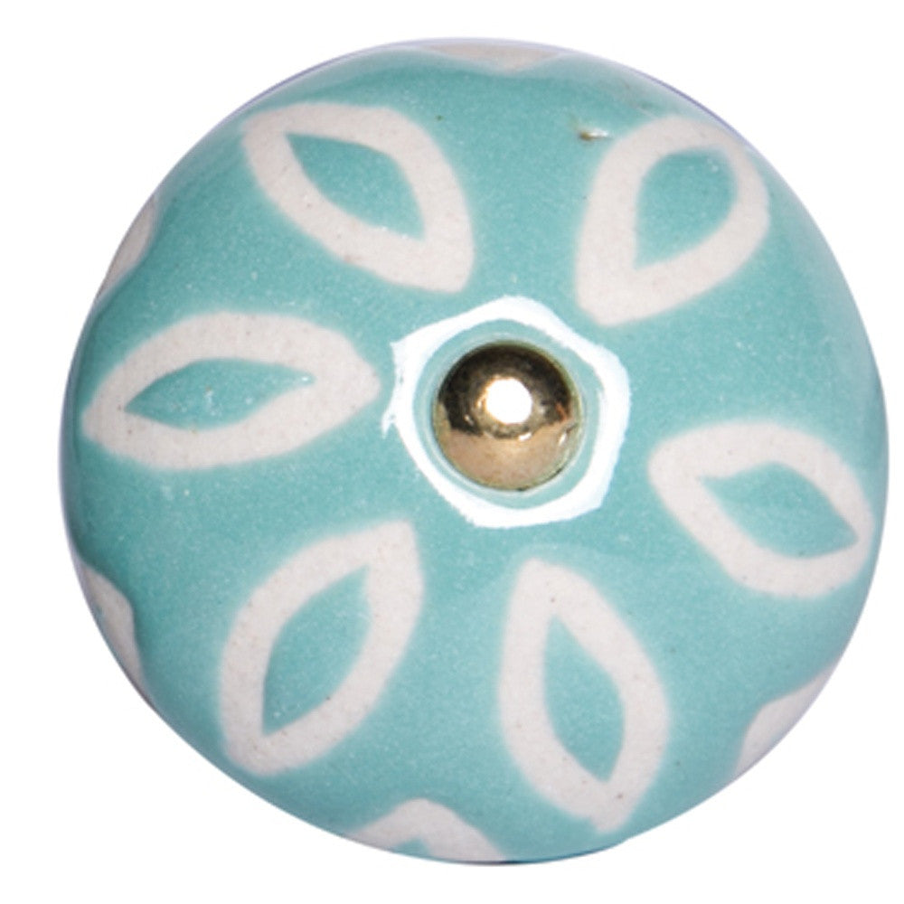 1.5" X 1.5" X 1.5" Turquoise White And Gold  Knobs 12 Pack - Minihomy