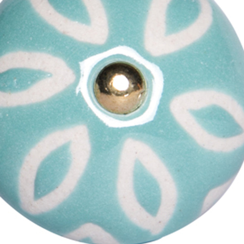 1.5" X 1.5" X 1.5" Turquoise White And Gold  Knobs 12 Pack - Minihomy