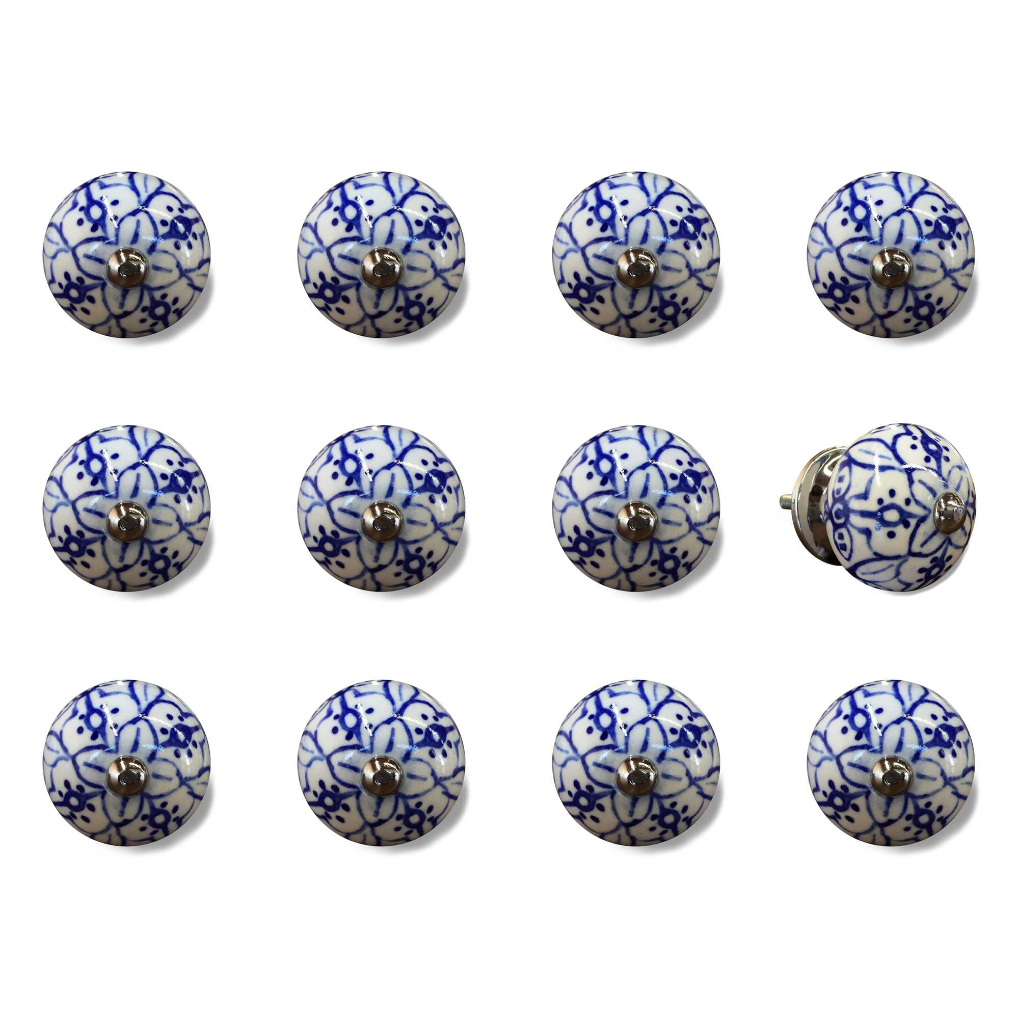 1.5" X 1.5" X 1.5" White Blue And Silver Knobs 12 Pack - Minihomy