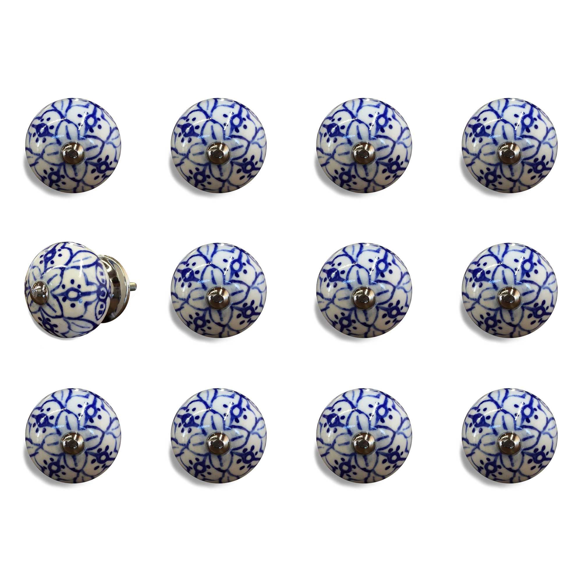 1.5" X 1.5" X 1.5" White Blue And Silver Knobs 12 Pack - Minihomy