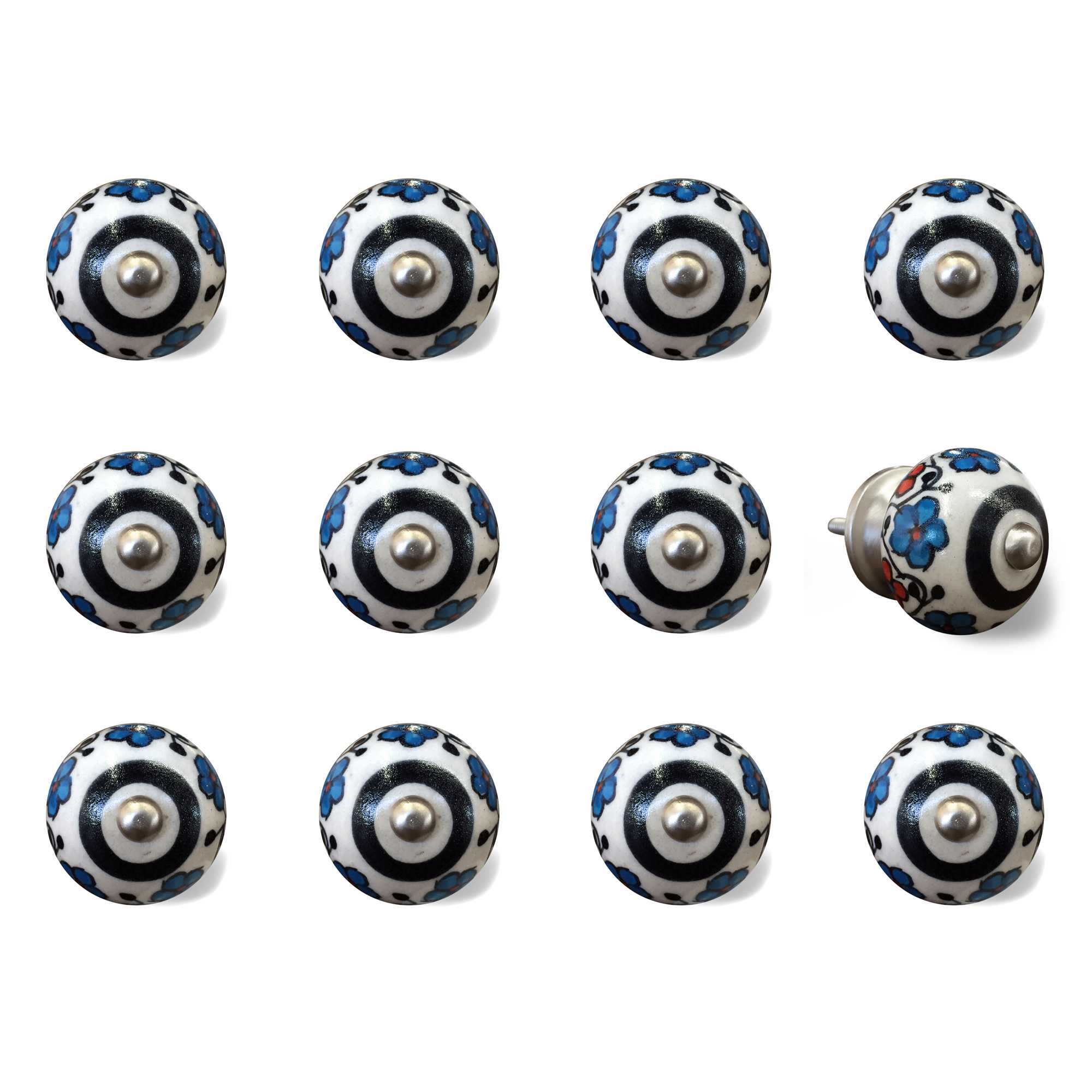 1.5" X 1.5" X 1.5" White Black And Navy  Knobs 12 Pack - Minihomy