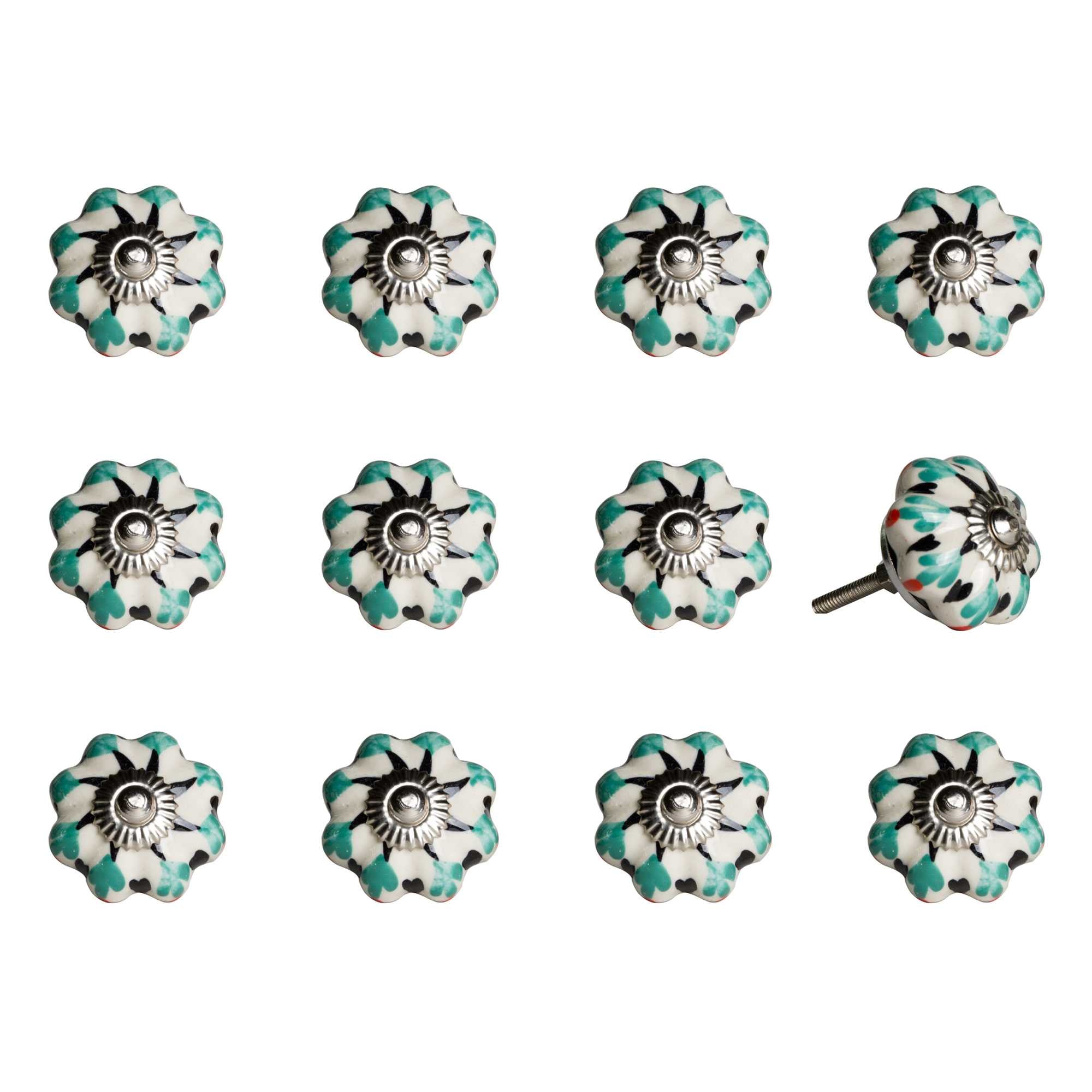 1.5" X 1.5" X 1.5" White Green And Black  Knobs 12 Pack - Minihomy